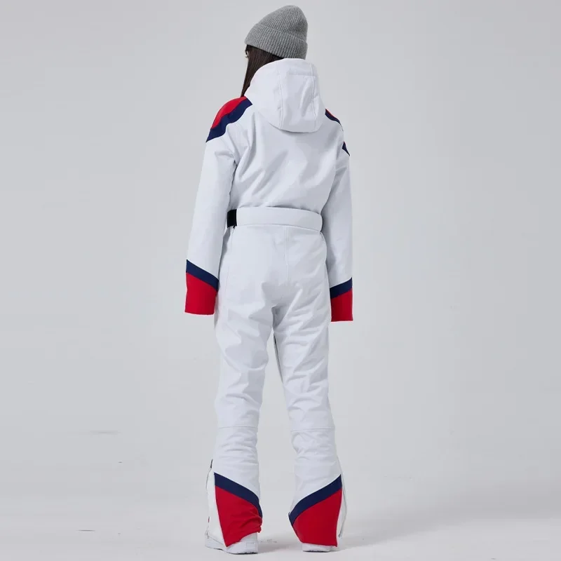 Macacão de esqui feminino respirável, fato snowboard, agasalho com capuz, roupa de neve feminina, terno de esqui, slim fit, cinta, inverno, novo, 2022