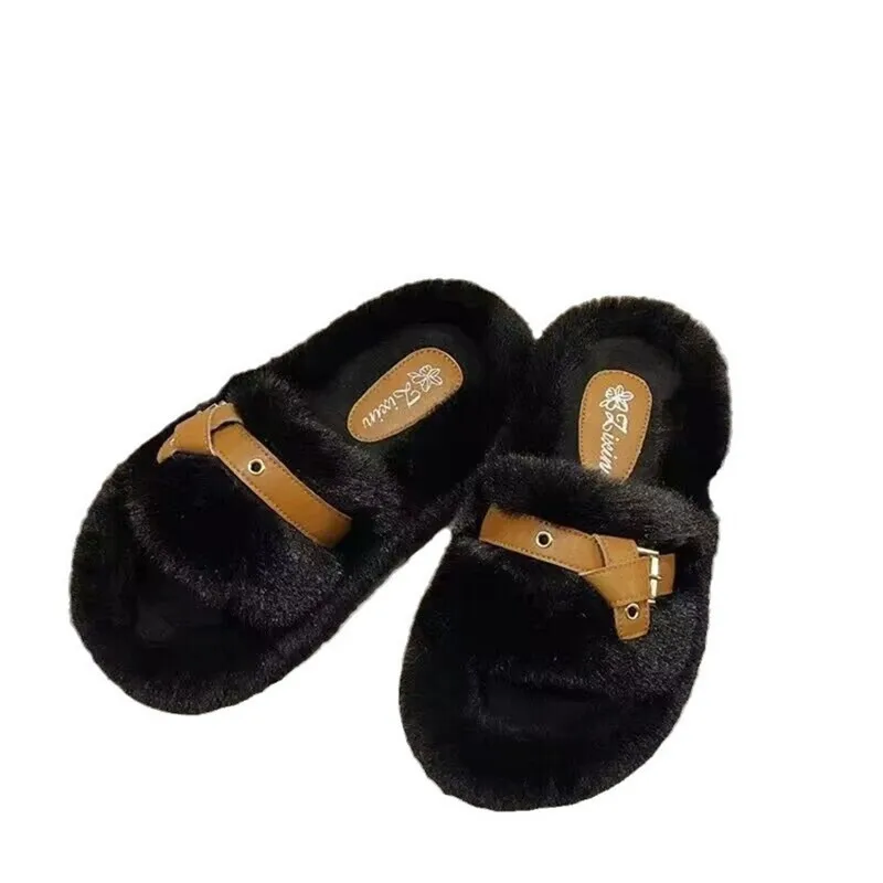 Fur Slippers For Women's Outdoor Wear 2023 New Indoor Household Slippers Autumn And Winter Home Cotton Slippers