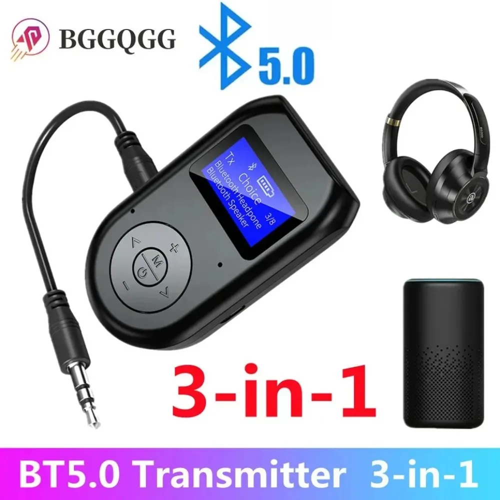 

BGGQGG BT Transmitter and Receiver 3-in-1 Wireless BT 5.0 Adapter with Display Screen Low Latency Audio Adapter for TV