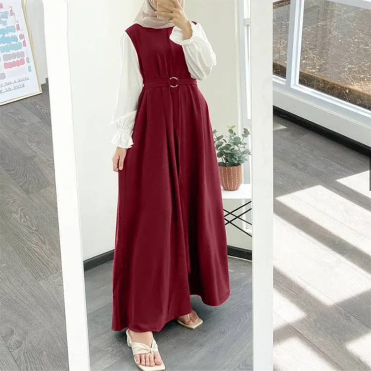 Abaya ruffle sleeve dress for Muslim woman high quality round neck with free belt Islamic clothing Islamic clothing new design