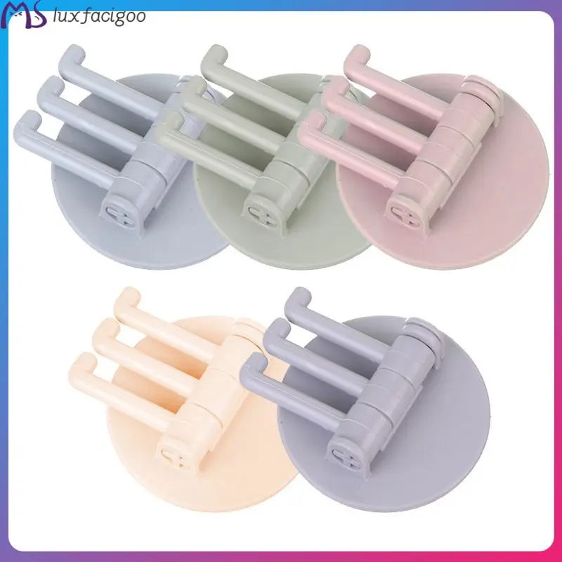 Self Adhesive Wall Hooks Key Towel Holder Clothes Bags Rack Hanger  Powerful 3 Branch Rotating Hook Kitchen Bathroom Accessories