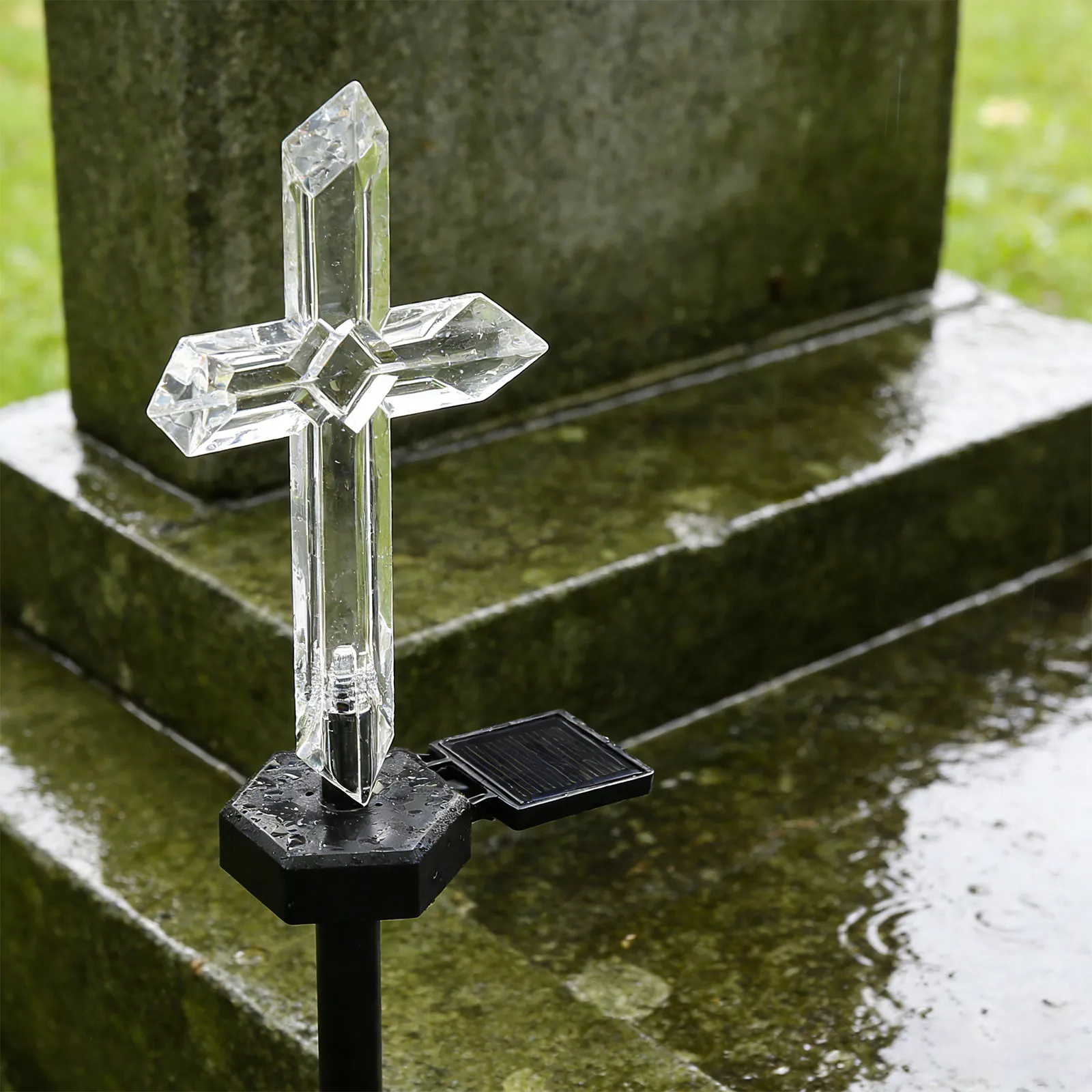 Grave Solar Lights Decorations for Cemetery Cross Lamp Garden Stake Graves Pathway