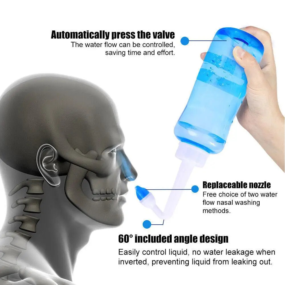 Sistema de lavagem nasal para adultos e crianças, Lavagem nasal, Sinusidade e alergias, Lavagem sob pressão, Limpador de lavagem, Aparador, Nas M8Z1, 300 ml, 500ml