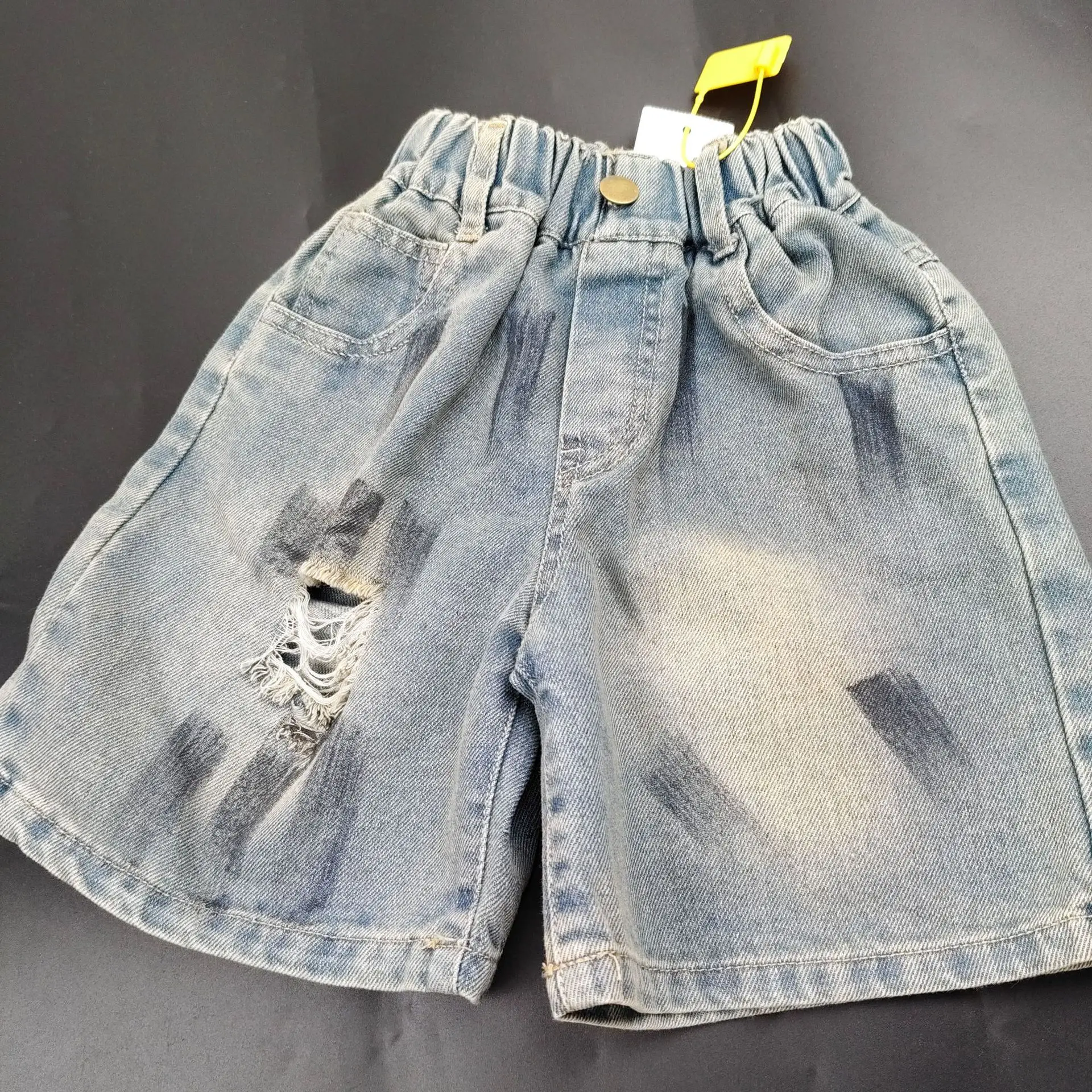 Boys' Denim Shorts Children's Ripped Hole Jeans Children's Clothing Handsome and Perforated Five Quarter Pants Trend 2-10Years