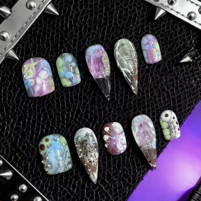 

10pcs Cat Claw Handmade Press on Nails Coffee & Polka Dot Design Fake Nails with 3D Bow Decor Sweet Minimalist Nails for Daily