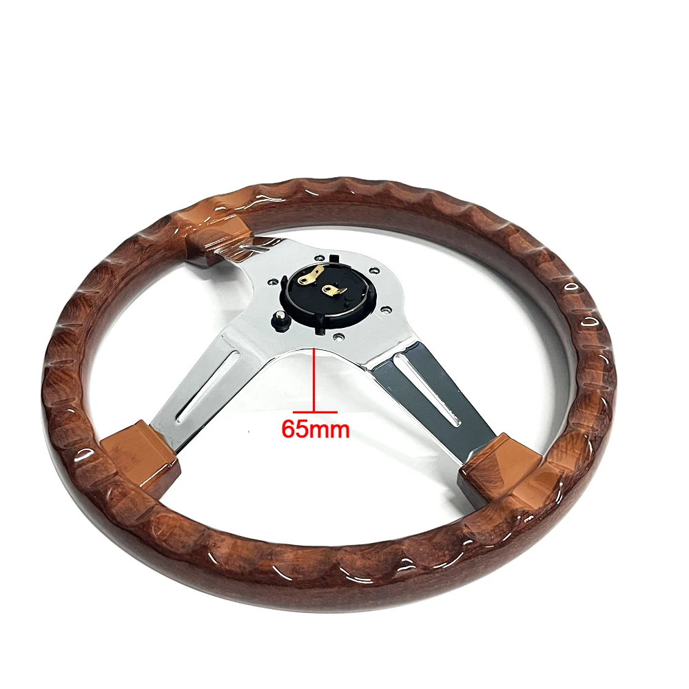 350mm Classic Wood Look Black / Silver Spoke Spceddy Steering Wheel For Car Motorsports ABS Deep Dish Steering Wheel With Rivets