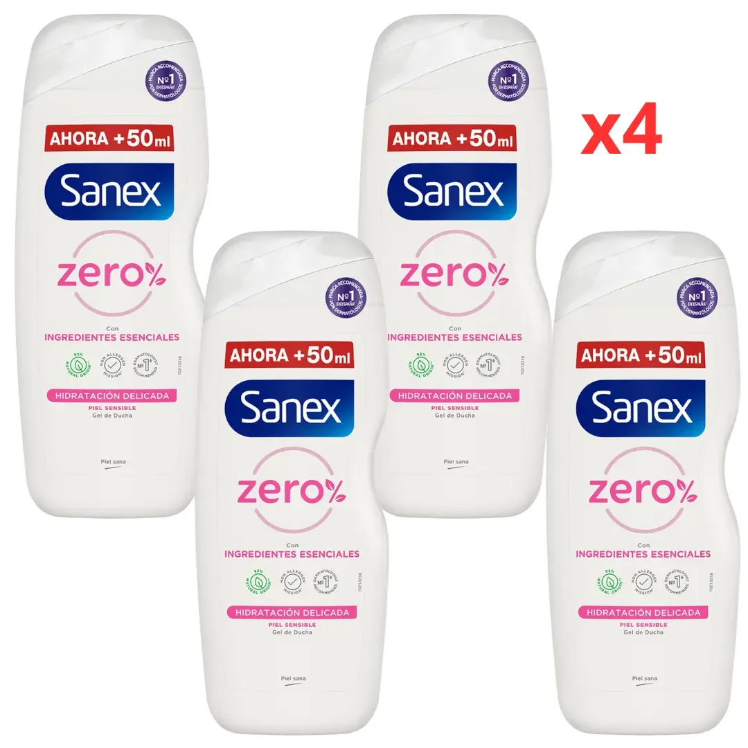 Sanex Zero% Gel de Ducha Hidratación Delicada Piel Sensible 600ml X4