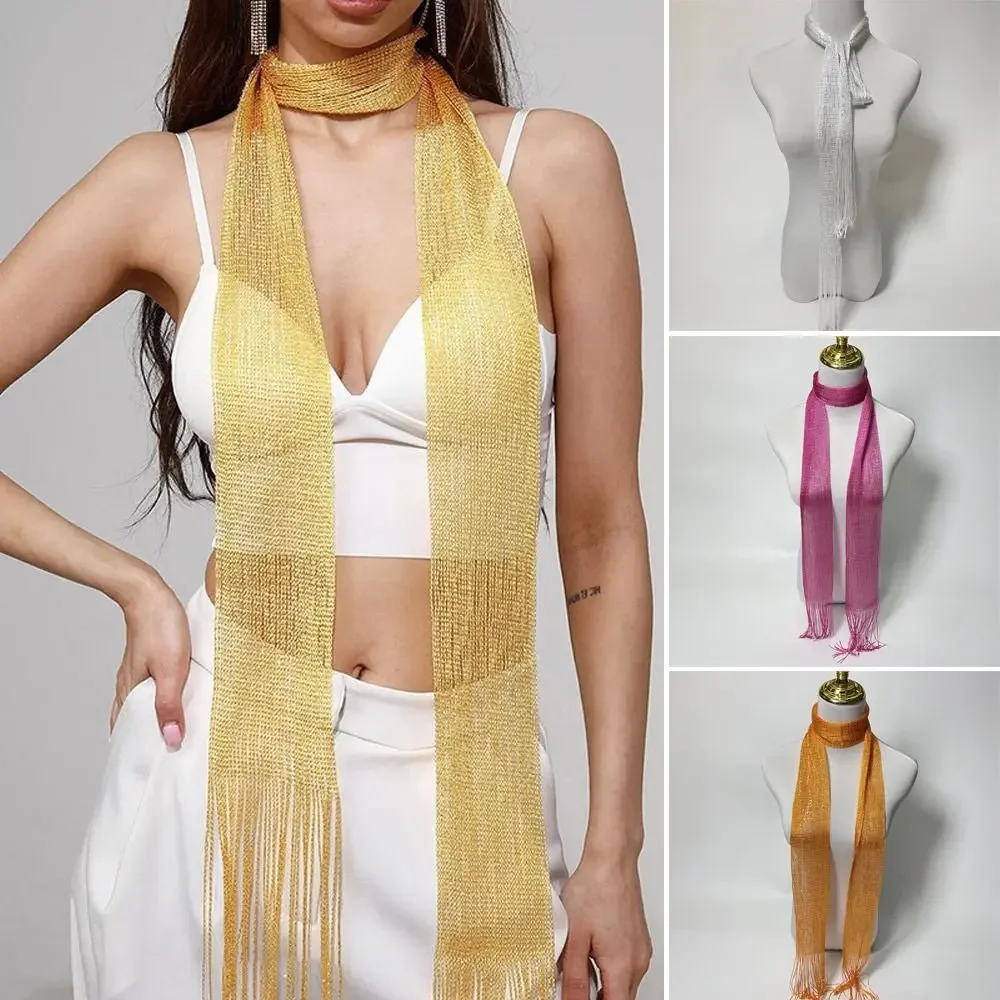 

Fashion Lace Tassel Scarf Thin Long Glitter Bright Silk Sunscreen Shawl Shiny Lace Necklace For Women Party Evening Dress Scarf