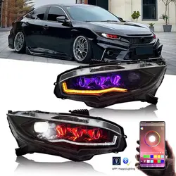 RGB Headlights for Honda Civic 10th Gen 2016-2021 Sedan Hatchback Si Type R Touring Sport EX EX-L LX Sequential Custom Replaceme