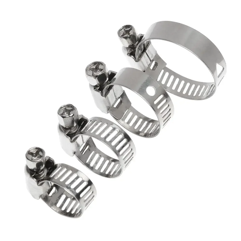 10Pcs Hose Clips Pipe Clamps 8-25mm Adjustable 304 Stainless Steel Hoop Clamp Hose Clamp Car Fuel Hose Clip Water Pipe Fasteners