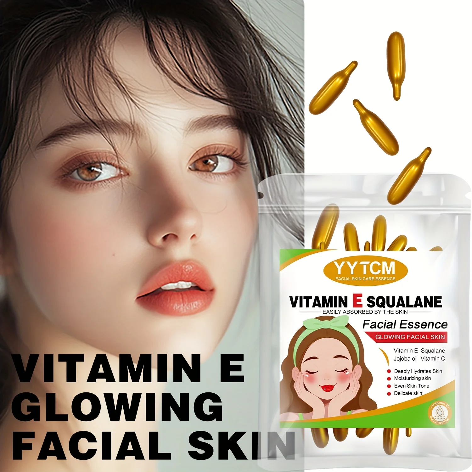 Vitamin E Deep Hidratante Cápsula Essência — Hidratação Profunda + Clareamento para Pele Radiante (0,4g x 30 c