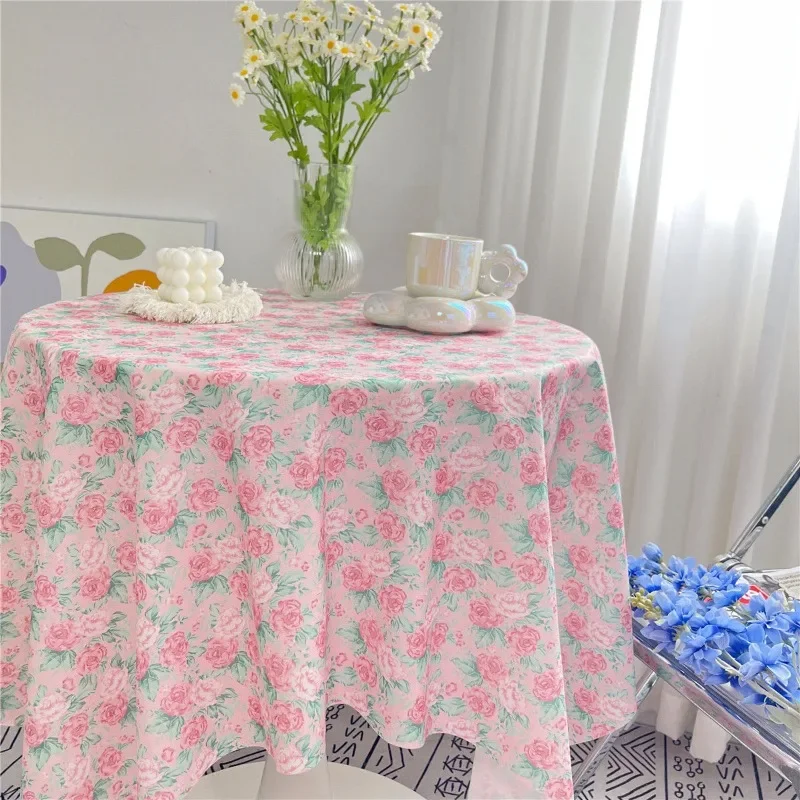 Floral Checkered Table Cloth Light Luxury Cute Girl's Desk Dining Mat Coffee Table Cover Fabric Art Home Wedding Decor