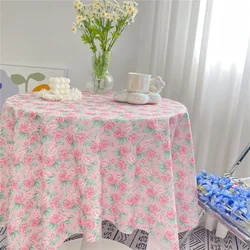Floral Checkered Table Cloth Light Luxury Cute Girl's Desk Dining Mat Coffee Table Cover Fabric Art Home Wedding Decor