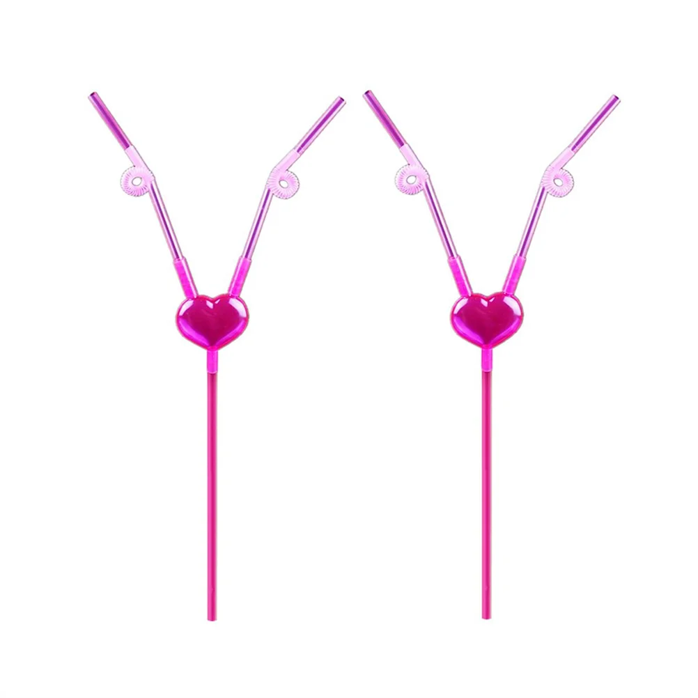 

2pcs Couple Art Straws Love Heart Design Plastic Drinking Straws For Party Coffee Smoothie Decorative Use Holiday Cocktail