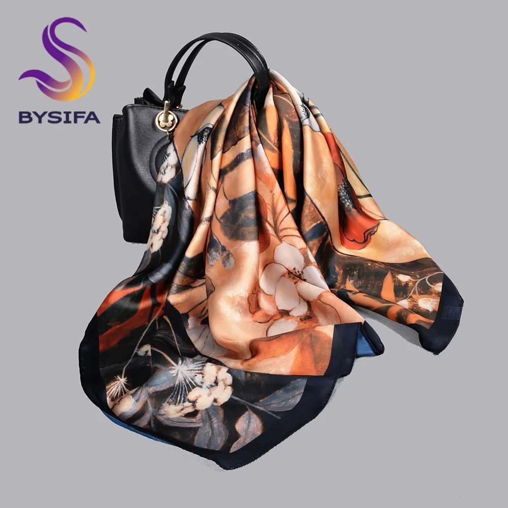 BYSIFA| Coffee Red Women Silk Scarves Shawl Fashion Accessories Spring Silk Scarf Cape Fouldard 70*70cm Fall Winter Neck Scarves