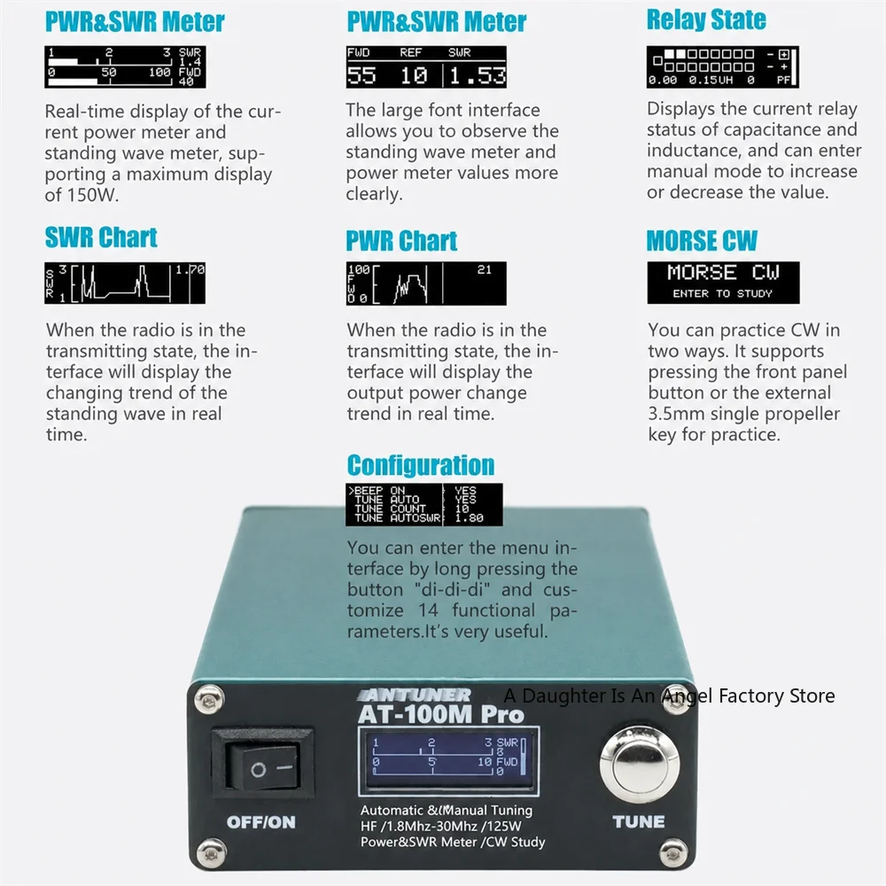 AT-100M Pro 100W 1.8MHz-30MHz ATU-100 ATU-100M for  QRP Antenna Tuner Morse Code   Power Meter  for HF Radio 1pcs - view 4