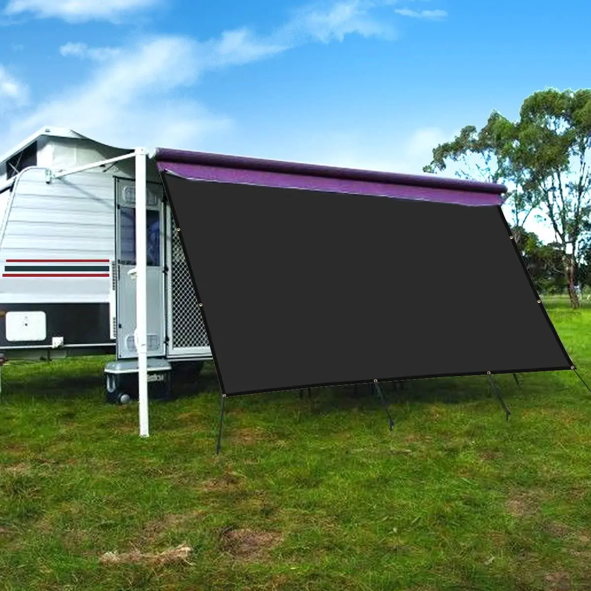 8 ft. x 8 ft. RV Awning Privacy Screen Shade Panel Kit Side Sunblock Shade Drop, Black