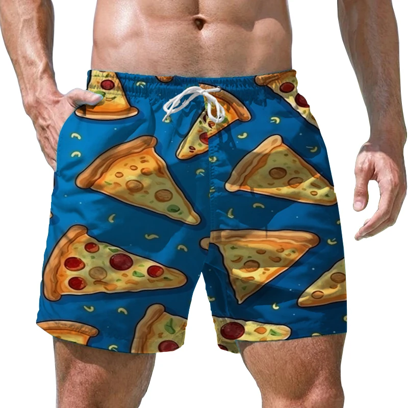 Swimming Shorts Loose Casual Shorts Summer New Beach Shorts Men's Quick Drying Shorts Pants Pizza 3D Printed Shorts