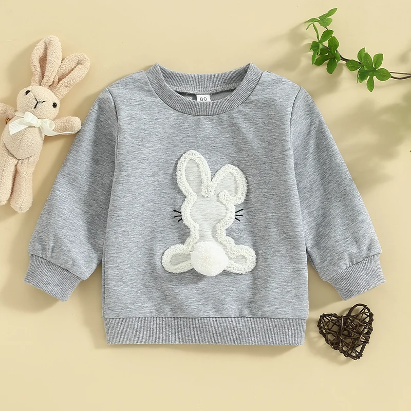 Toddler Kids Girls Spring Sweatshirts Clothes Long Sleeve Crewneck Bunny Embroidery Loose Fit Pullover Tops