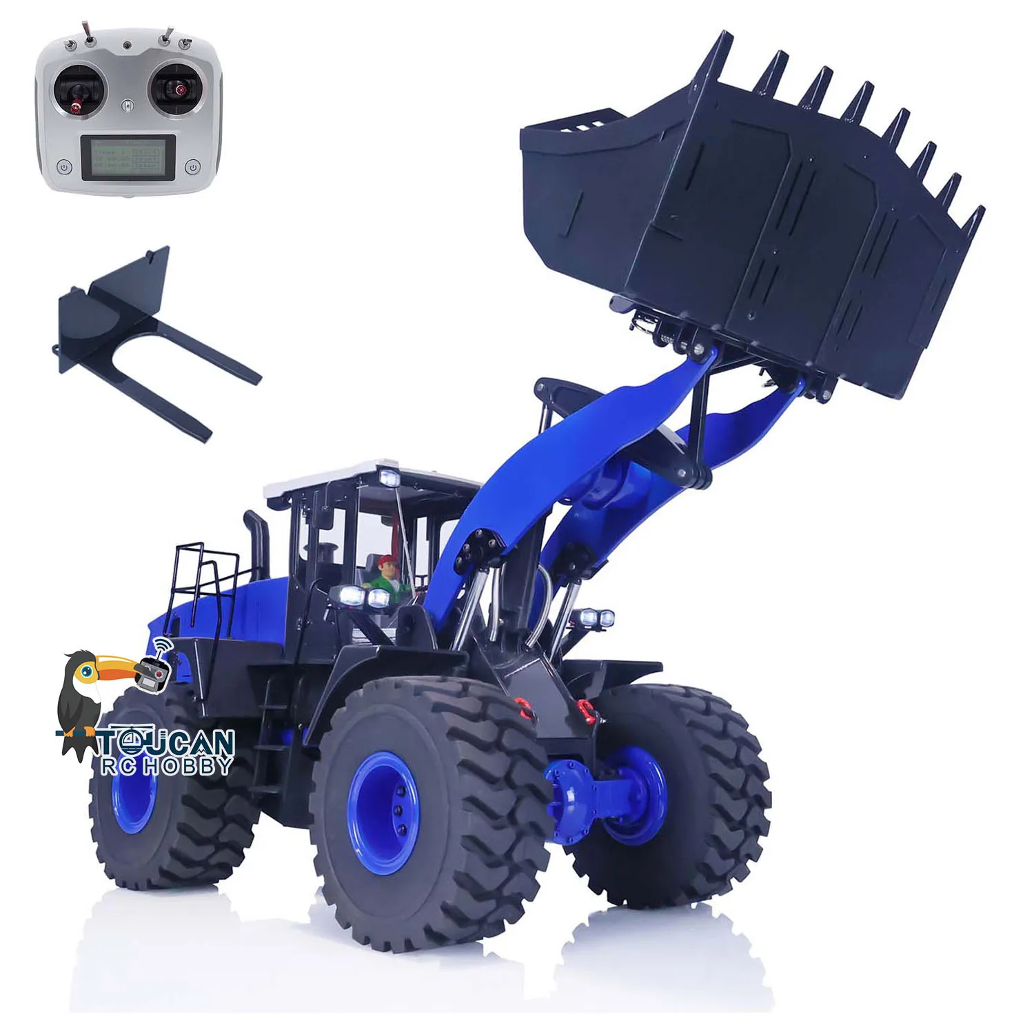 XDRC WA470 Blue RC Loader 1/14 Hydraulic Metal Remote Control Vehicle Painted Assembled Truck Light Sound Model Toy TH21427