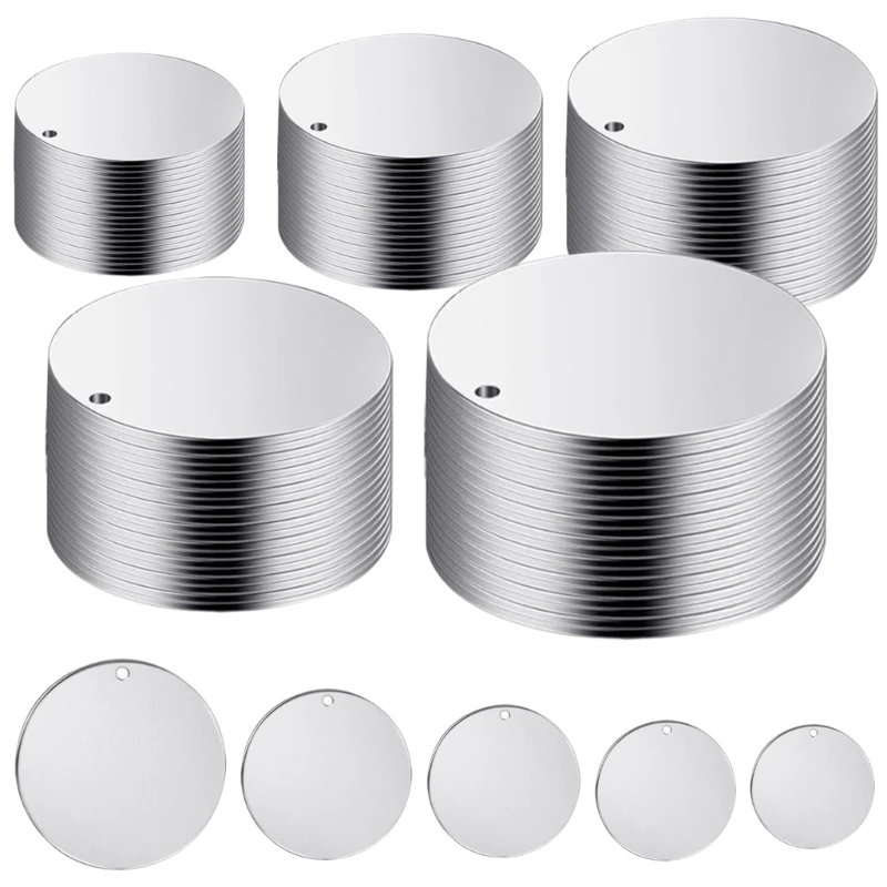 100x/Set Multifunctional Stamping Blanks Round Engraving Blanks with Hole Stainless Steel Blank Tagged 10/15/20/25/30mm