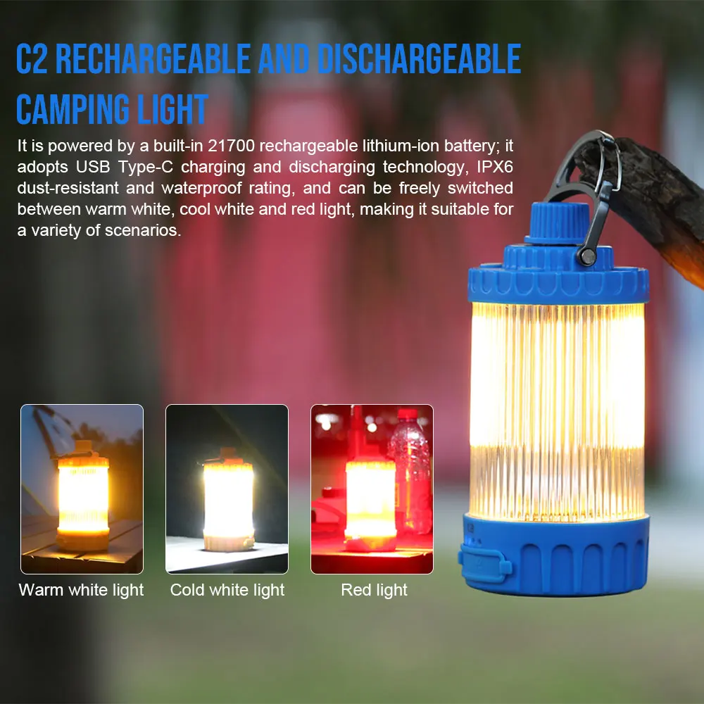 Trustfire  C2 USB Rechargeable LED Camping Lights Built-in 21700 Battery Outdoor Camping BBQ Tents Lanterns Emergency Power Bank