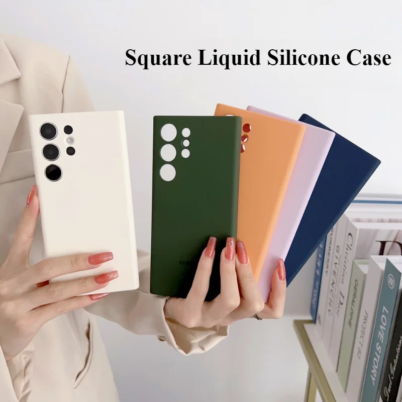 Square Liquid Silicone Case For Samsung Galaxy S24 S23 S22 Ultra Plus S23 FE Camera Protection Soft Candy Case Cover Phone Case