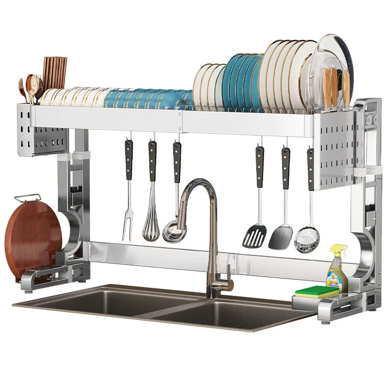 304 stainless steel kitchen rack folding installation-free sink drain rack dish storage rack nail-free Nordic wind