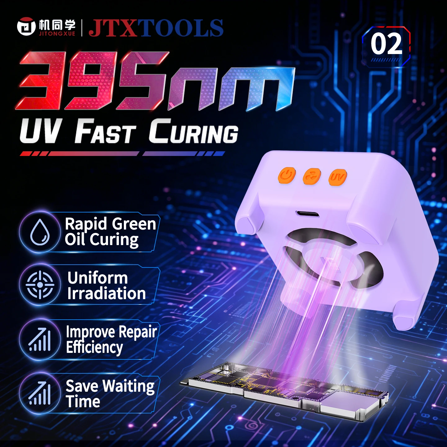 JTX CF-5 UV Curing Cooling Fan Repid Smoke Exhaust 395nm Fast Green Oil Curing High-Speed Quiet Fan for Mobile Phone Welding