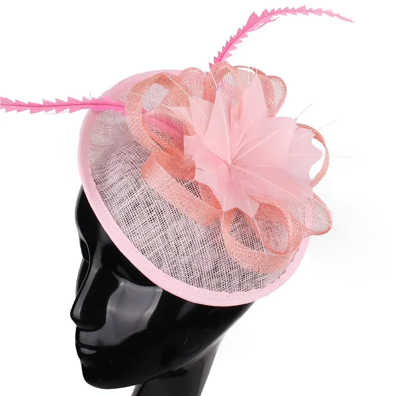 Fascinator 20Cm Feather Flower Sinamay Ladies Royal Ascot Kentucky Derby Wedding Dinner Headband Hair Clip Decorative Hair Acces