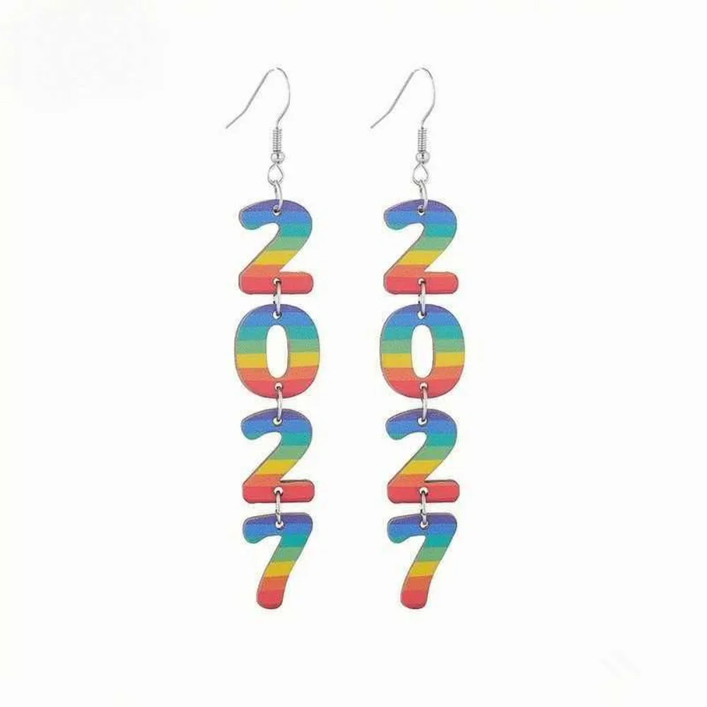 Fashion 2027 Digital Earrings Bohemian Style Elegant Happy New Year Earrings Long Drop Welcome a New Beginning Stud Earrings