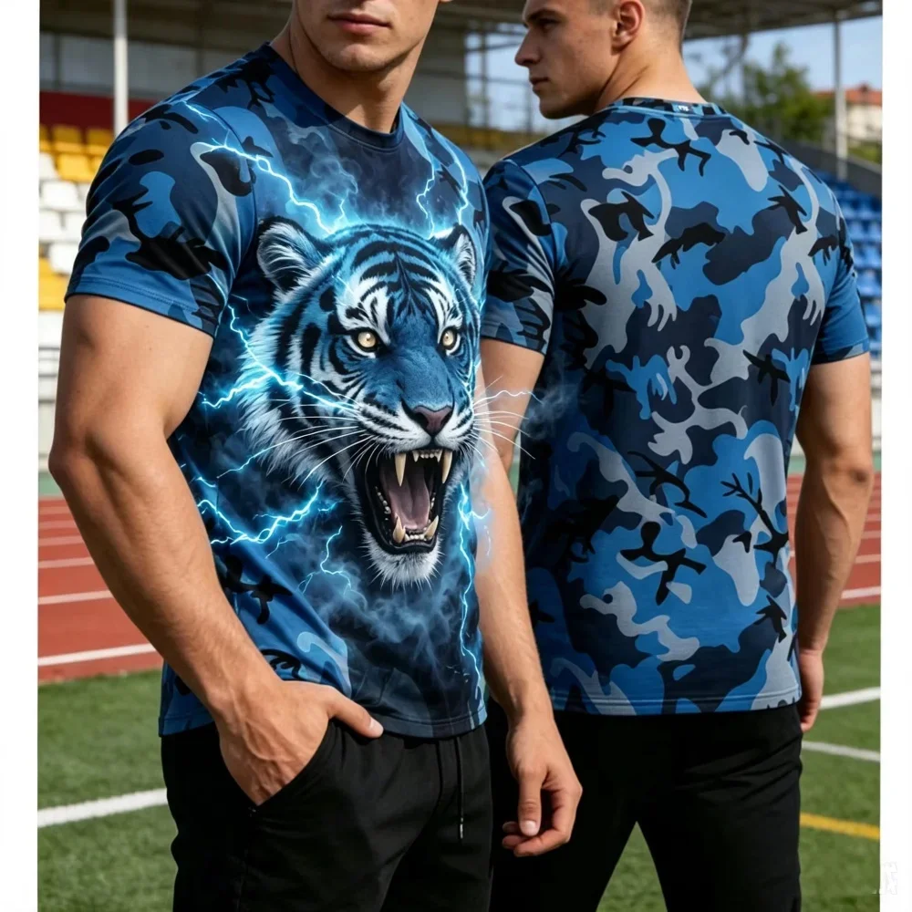 Fashion Tiger Pattern 3D Printed T Shirt For Men Summer Casual Round Neck Short Sleeve Tops Hip Hop Trend Streetwear Summer Tees