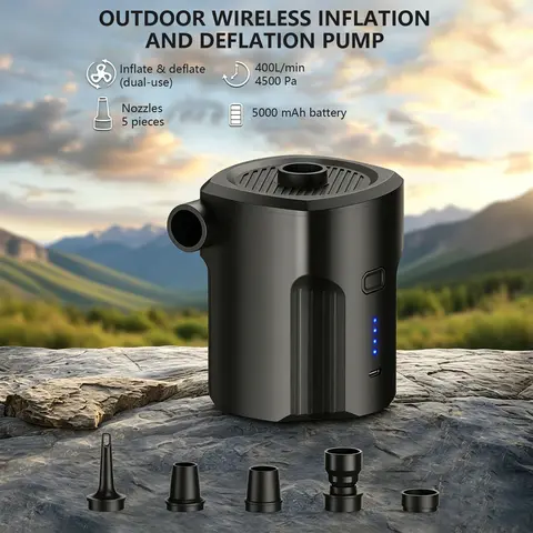 【2026 New】Cordless Electric Air Pump Inflate Deflate 400L/min 5000mAh 5 Nozzles for Air Mattress Boat Pool Floats Camping