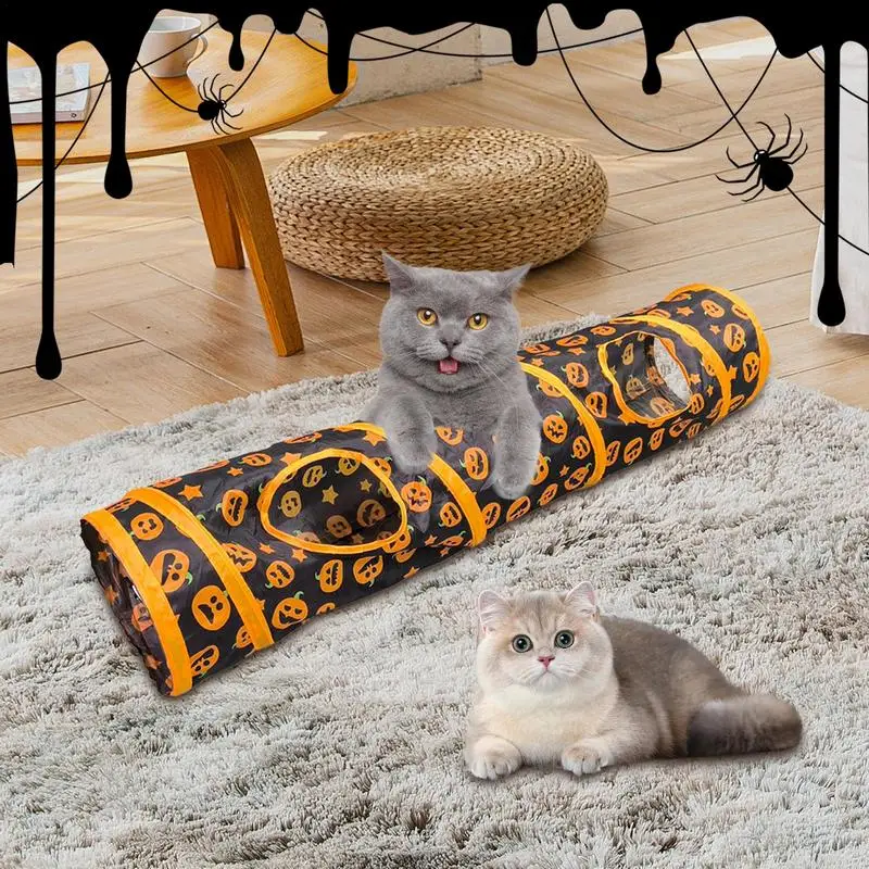 Cat Tunnels For Indoor Cats Foldable Cat Tubes And Tunnels Pumpkin Pattern Cat Enrichment Toys For Cats Kittens Rabbits Puppies