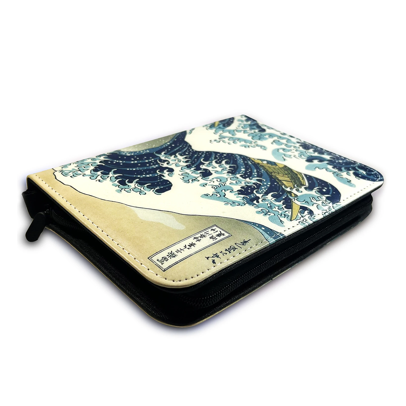 4 Pocket Trading Card Zipper Album Folder 400 Side Loading Sport Card Collection Binder For TCG/MtG/PKM/FOW/YGO (The Great Wave)