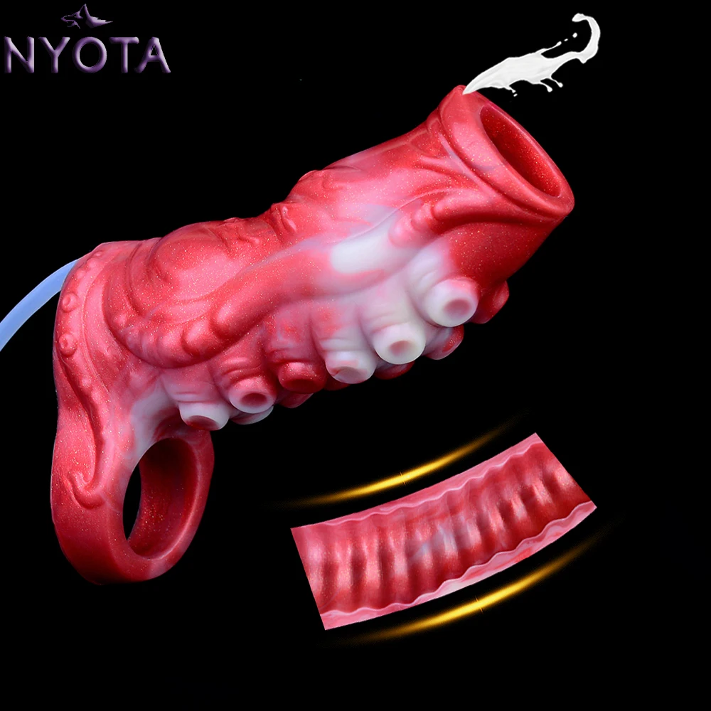 

NYOTA Octopus Tentacle Penis Cover Sleeve Fantasy Silicone Sex Toys Sheath Reusable Cock Enlarger Hollow Dildo Male Masturbator