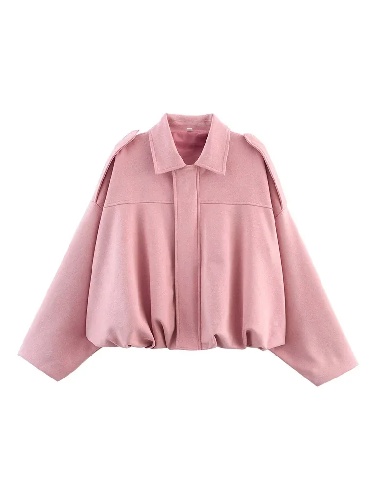 

Women Suede Bomber Jacket Spring New Fashion Long Sleeve Zipper Oversize Solid Bomber Coat Chic Lady 2025 Streetwear
