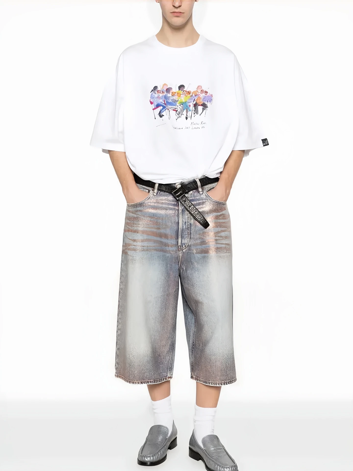 Loose Short Sleeve T-Shirt Unisex Cotton Summer Fashion Cartoon Print Band Performance Style Men's Women's Casual Top