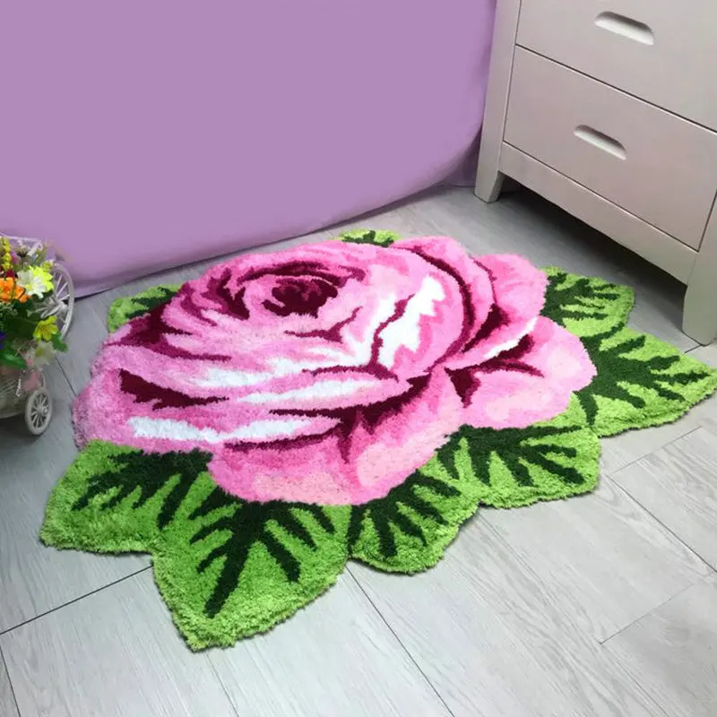 Flower Shape Rugs For Living Room Decor Soft Tufted Bedroom Floor Mat Rose Art Carpet Bedside Pad Anti-slip Hallway Doormat