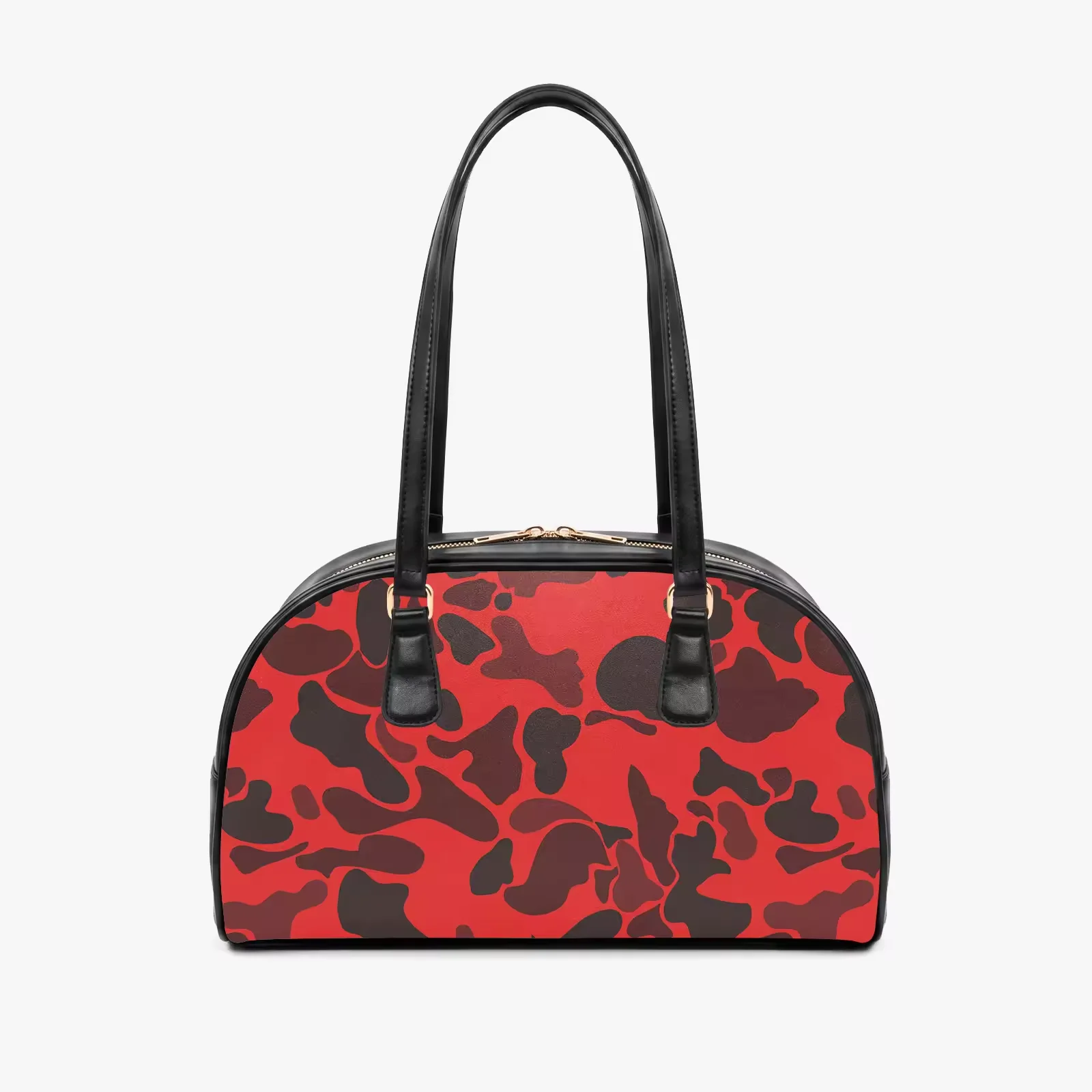 Factory Best Sale Pink Camo Print PU Dome Boston Travel Shoulder Bowling Bag Women Fashion Camouflage Pattern Handbag Custom