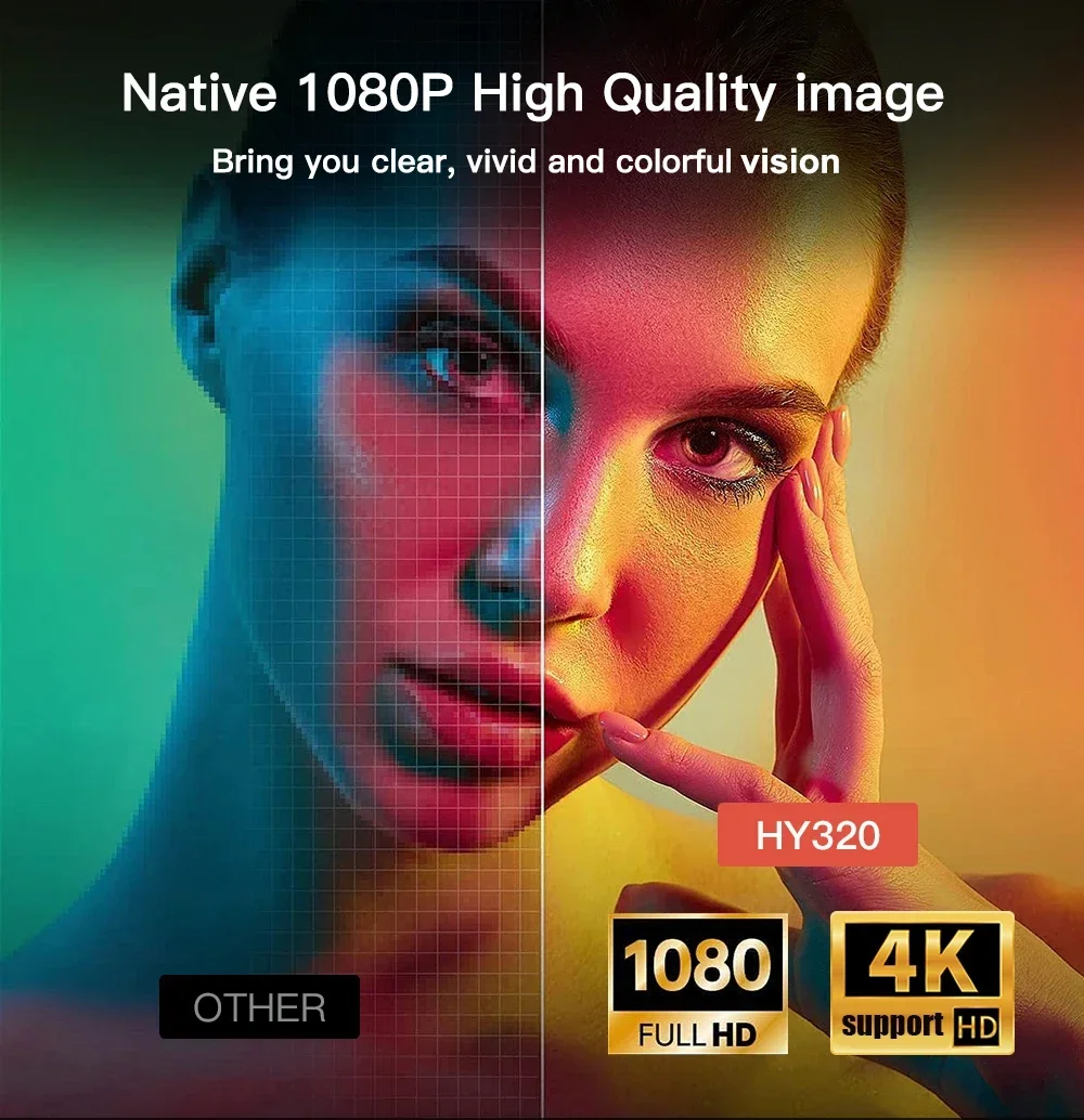 LYNCAST-جهاز عرض للسينما المنزلية والخارجية ترقية HY320 ، 4K ، أندرويد 11 ، أصلي محمول ، P ، أنسي ، واي فاي مزدوج 6 ، BT5.0 ، HY300