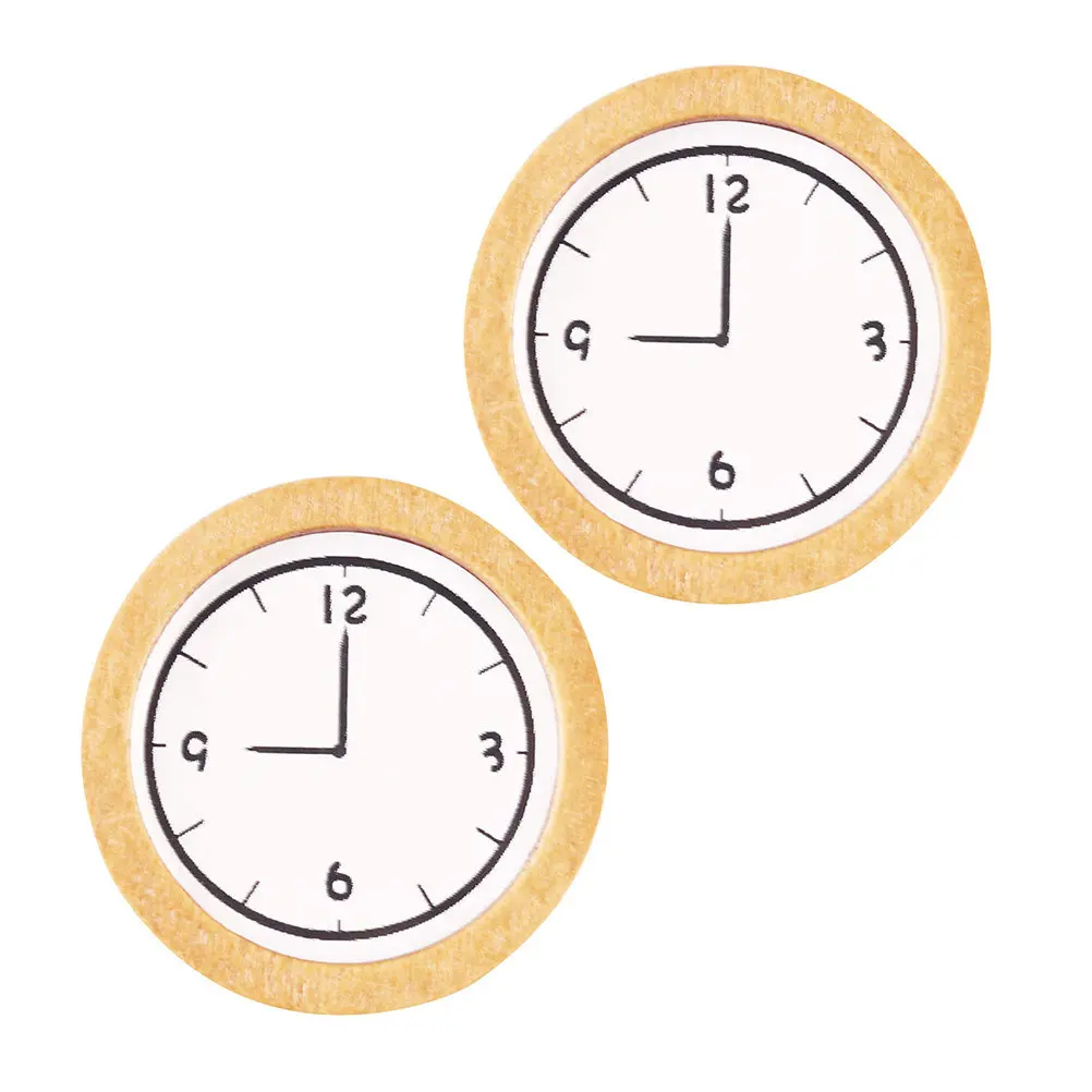 

2Pcs Mini Wall Clock Adornment Wooden Mini House Layout Prop Exquisite Craftsmanship Romantic Atmosphere Miniature Clock