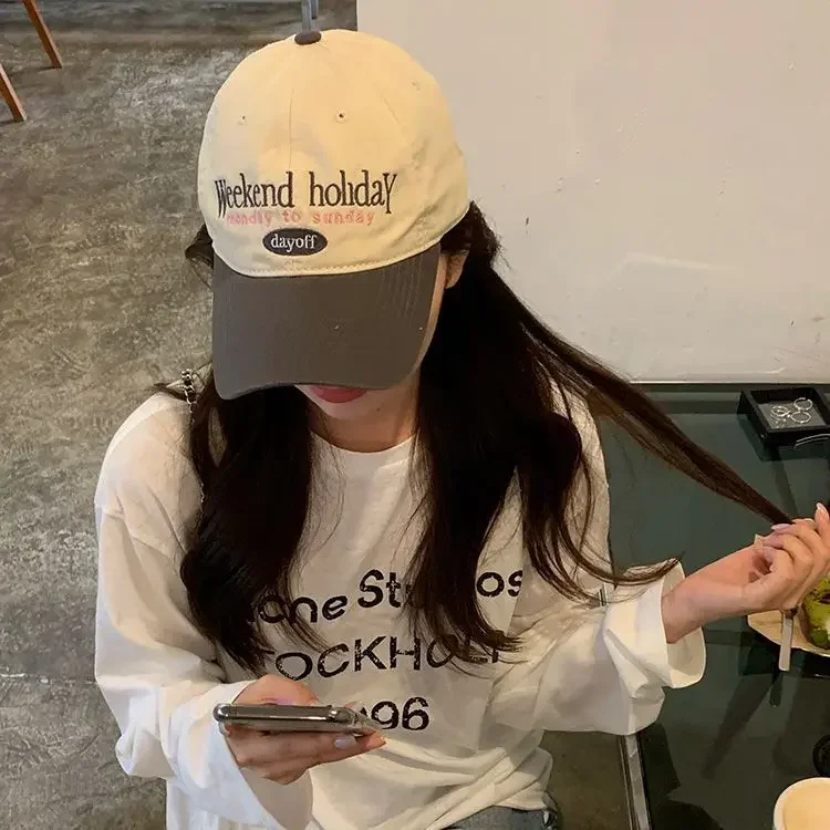 Korean color matching new hat letter embroidery soft top cap women's summer casual versatile baseball cap student tide