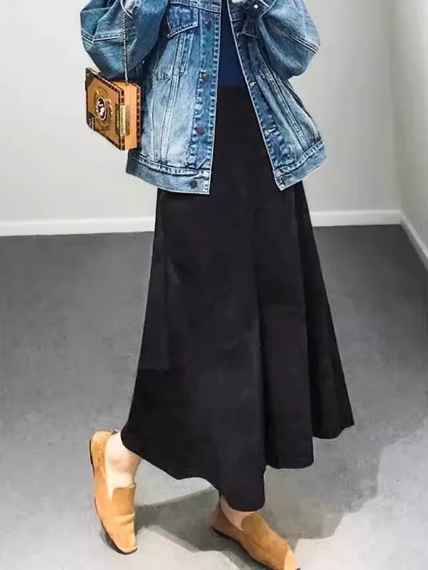 Purple Leather Skirt High Waist Loose Thickened Mid-Length A-Line Skirts Women's Autumn Winter Fashionable Slimming Skirts