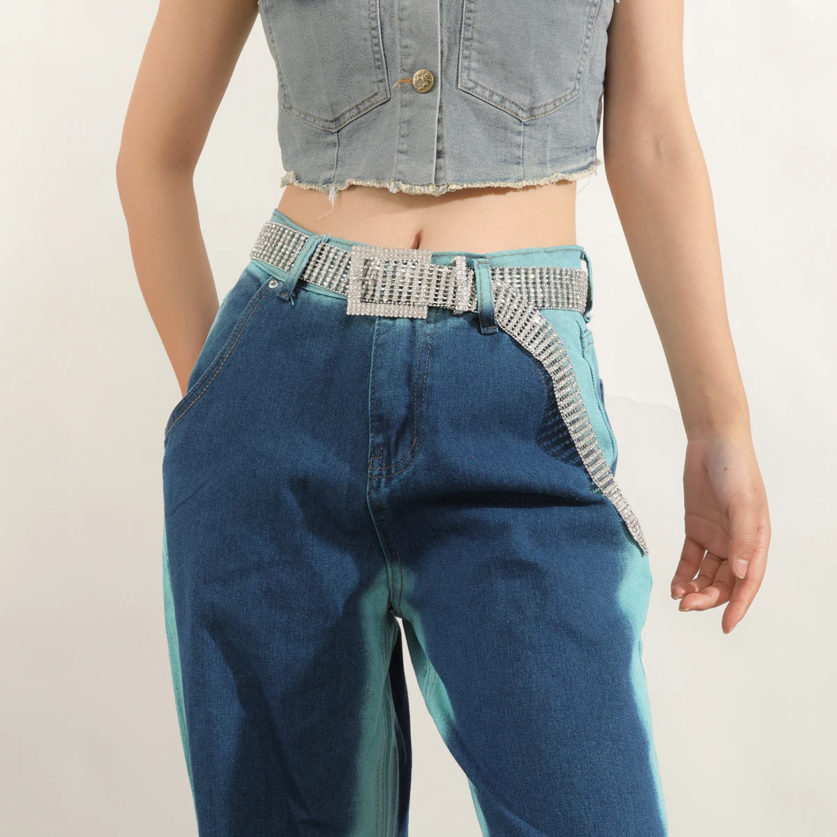 Mode Taille 8 Rijen Zilveren Steentjes Decor Vrouwen Keten Riemen