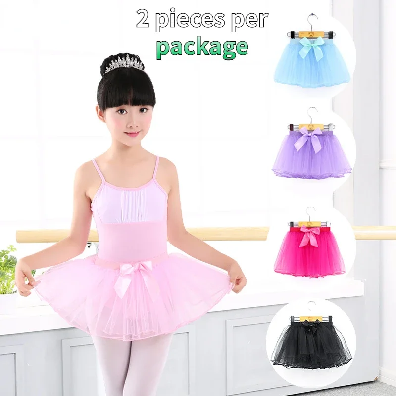 2pcs/package Ballet Skirt Tutu Dress Kids Party Tulle Ballet Dance Wear Child Ballerina Costume Dancewear Multicolor Dance Skirt