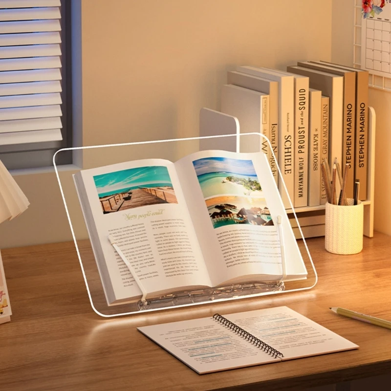 

Transparent Book Stand 13 Adjustable Height Portable Cookbook Holder Students Reading Bookstand Laptop Tablet Bracket