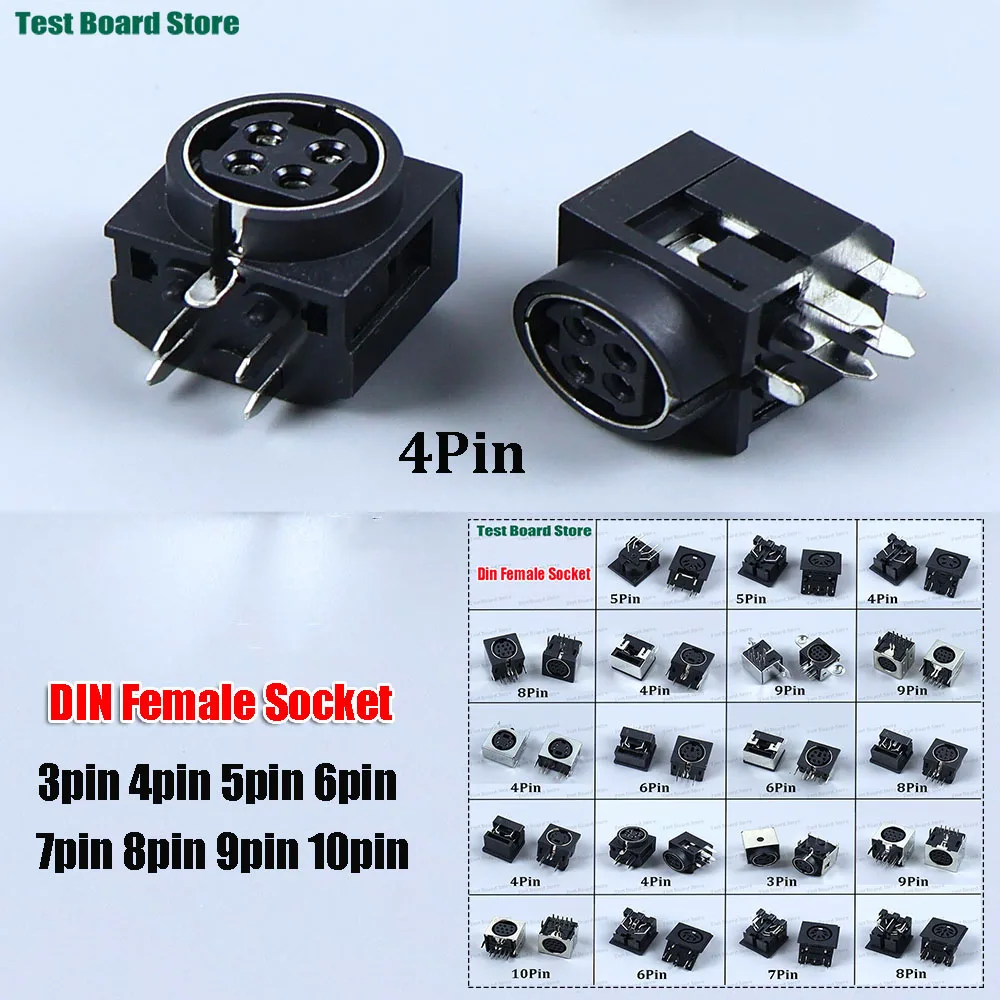 1piece Din Female Socket Connector Terminal Audio Video  S-video PCB Mount 3/4/5/6/8/9/10Pin Silver Tone PS2 Circular DIN Jack