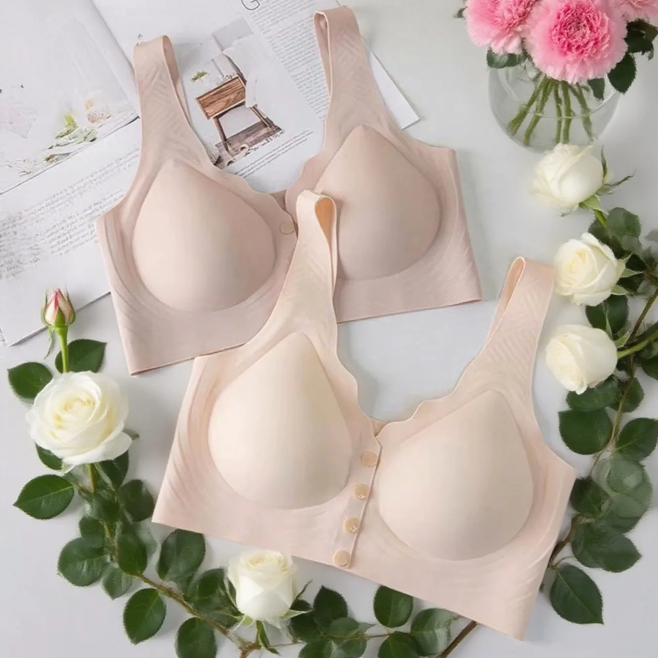 

Elastic Wide Strap Underwear Women's Seamless Front Button Thin Vest Style Backless Bra Without Steel Ring Comfortable Bra 2025