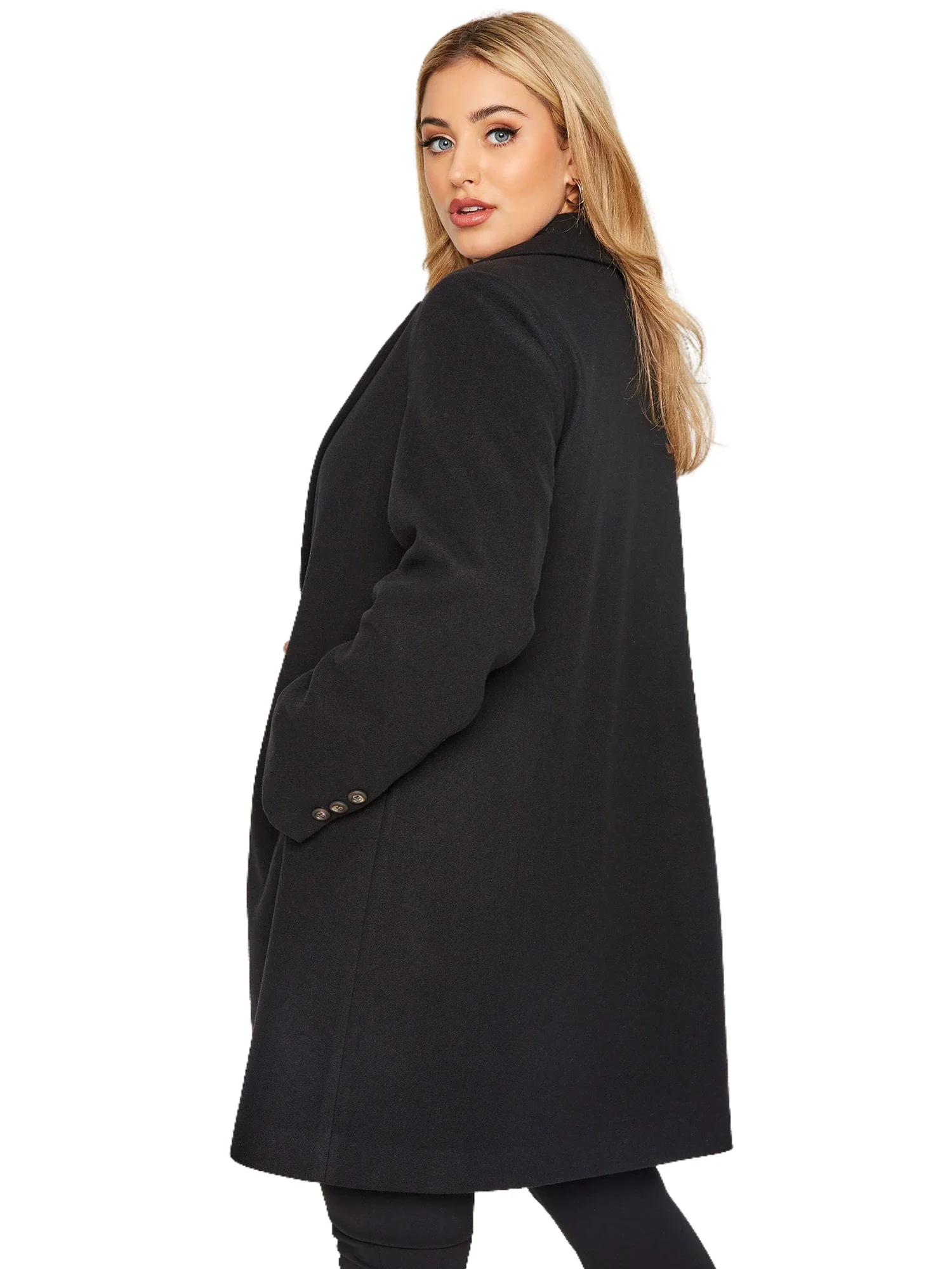 Plus Size Elegant Autumn Winter Trench Coat Women Long Sleeve Double Button Breast Black Long Coat Loose Plus Size Outwears 6xl